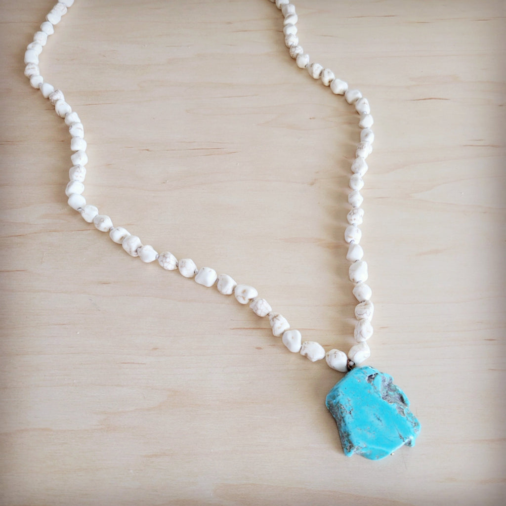Long White Turquoise Beaded Necklace w/ Turquoise Pendant 263d | Necklace | Wiccan Center