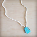 Long White Turquoise Beaded Necklace w/ Turquoise Pendant 263d | Necklace | Wiccan Center
