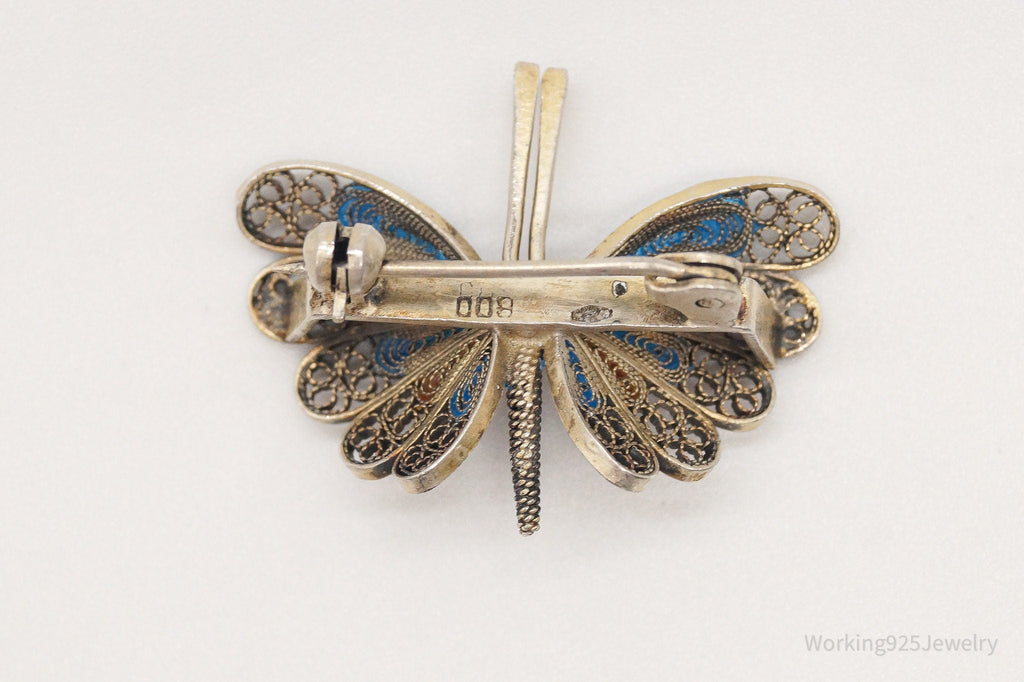 Vintage Butterfly Enamel Gold Wash 800 Silver Filigree Pin Brooch | Jewelry > Brooches, Pins & Clips | Wiccan Center