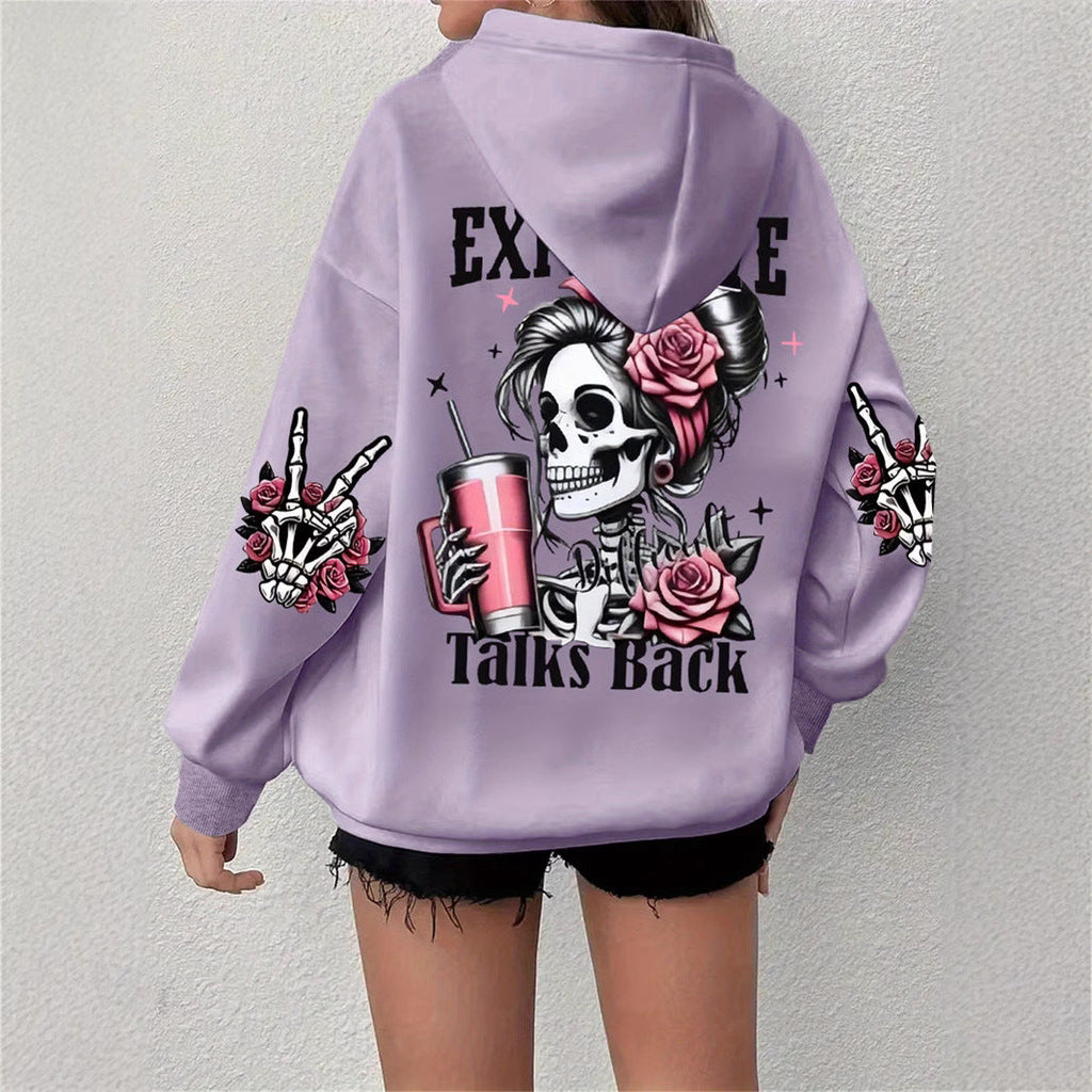 Women's Skull & Letter Print Long-Sleeve Sweatshirt | Hoodies | Wiccan Center