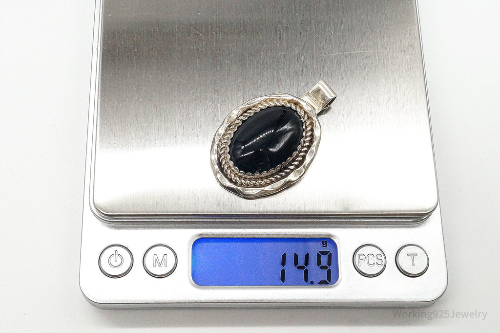 Large Vintage Native American Black Onyx Sterling Silver Pendant | Jewelry > Necklaces > Pendants | Wiccan Center