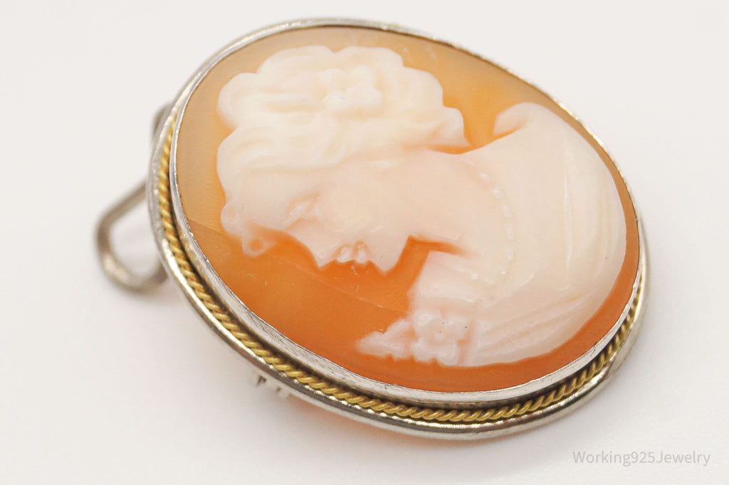 Antique Carved Shell Lady Cameo Brass Silver Pendant Pin | Jewelry > Necklaces > Pendants | Wiccan Center