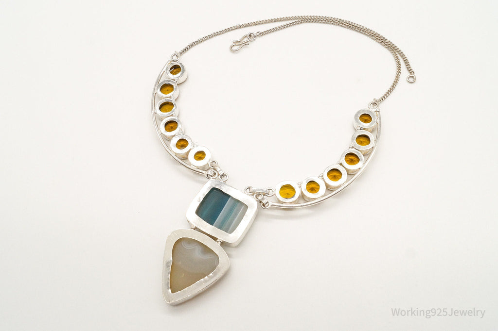 Large Lace Agate Citrine Sterling Silver Necklace | Jewelry > Necklaces > Pendants | Wiccan Center