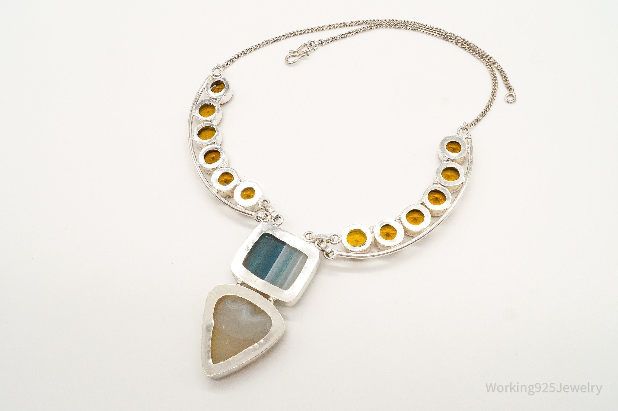 Large Lace Agate Citrine Sterling Silver Necklace | Jewelry > Necklaces > Pendants | Wiccan Center