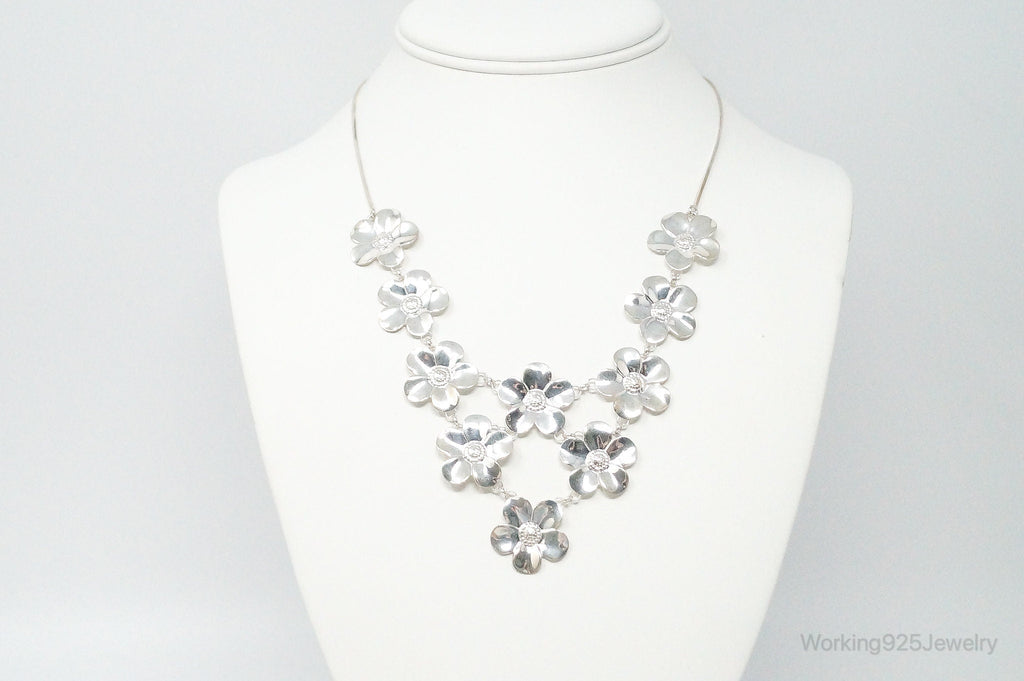 Vintage Italian Designer Paola Valentini Flowers Bib Sterling Silver Necklace | Jewelry > Necklaces > Pendants | Wiccan Center