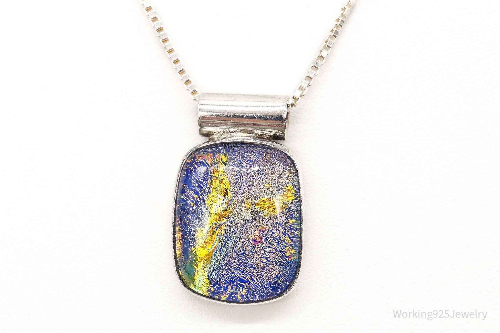 Vintage Large Dichroic Glass Sterling Silver Necklace | Jewelry > Necklaces > Pendants | Wiccan Center
