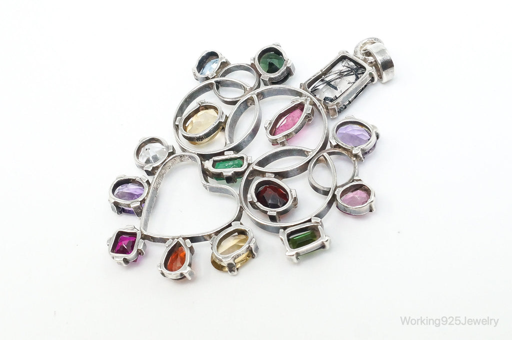 Large Vintage Multi Gem Sterling Silver Necklace Pendant | Jewelry > Necklaces > Pendants | Wiccan Center