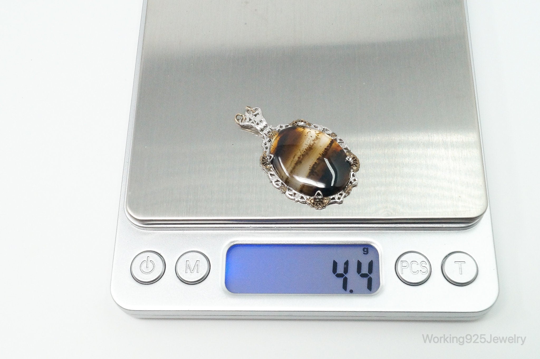 Antique Large Montana Agate Sterling Silver Necklace Pendant | Jewelry > Necklaces > Pendants | Wiccan Center