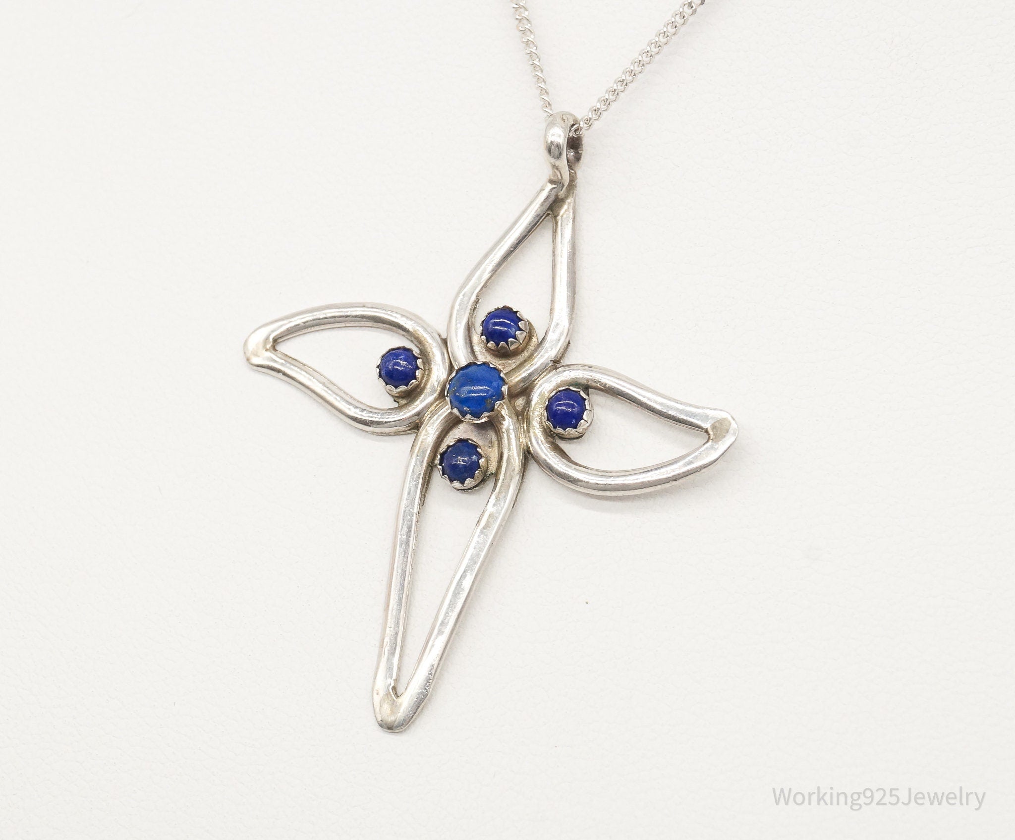 Vintage Native American FY Lapis Lazuli Sterling Silver Cross Necklace | Jewelry > Necklaces > Pendants | Wiccan Center
