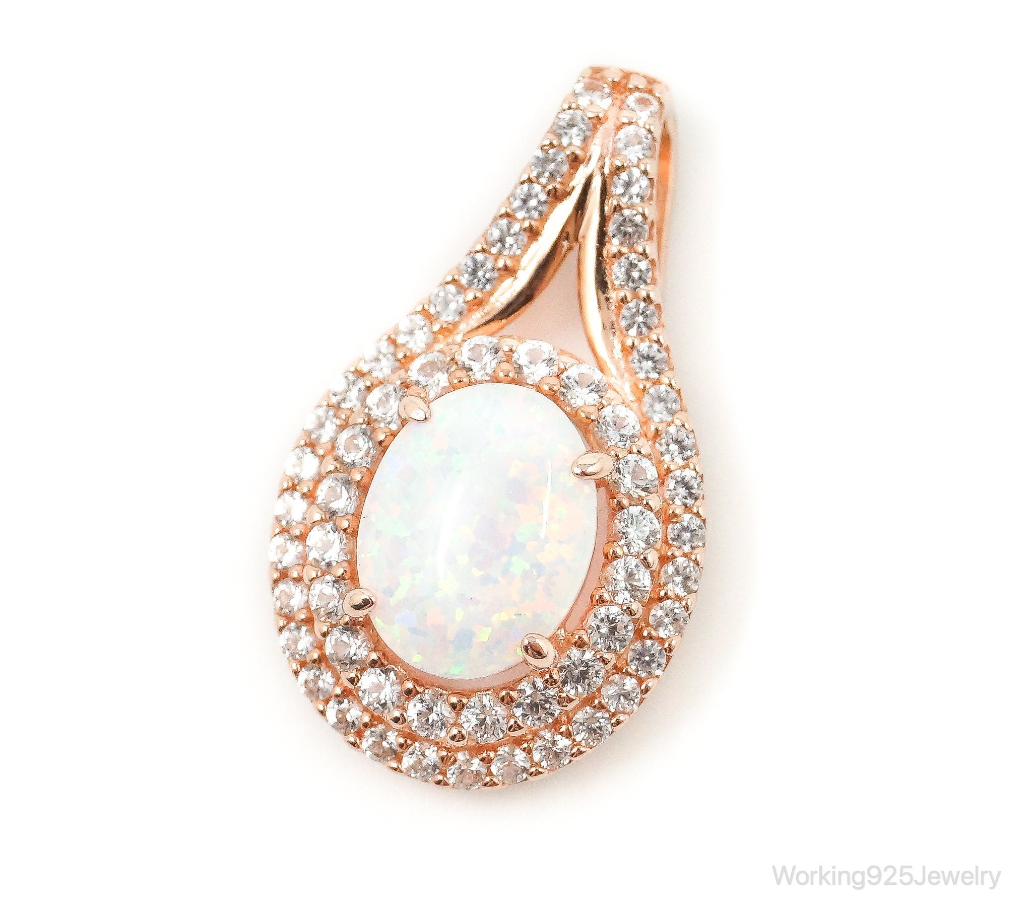 Opal Cubic Zirconia Rose Gold Vermeil Sterling Silver Necklace Pendant | Jewelry > Necklaces > Pendants | Wiccan Center