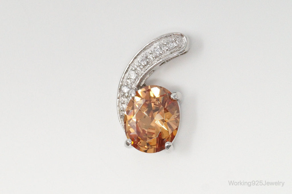 Vintage Art Deco Citrine Cubic Zirconia Sterling Silver Pendant | Jewelry > Necklaces > Pendants | Wiccan Center