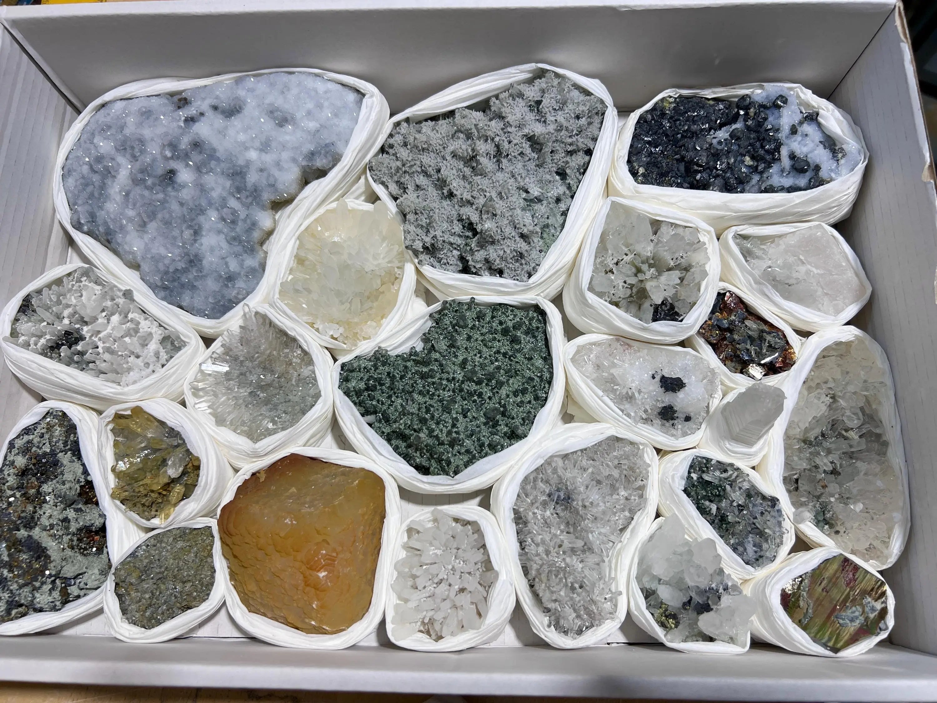 Bolivian Minerals Crystal Mixed Collection (Large 15x10 Inch Flat) Pyrite Sphalerite Galena Quartz Pink Mangano Calcite | Home & Living > Home Decor > Home Accents > Rocks & Geodes | Wiccan Center