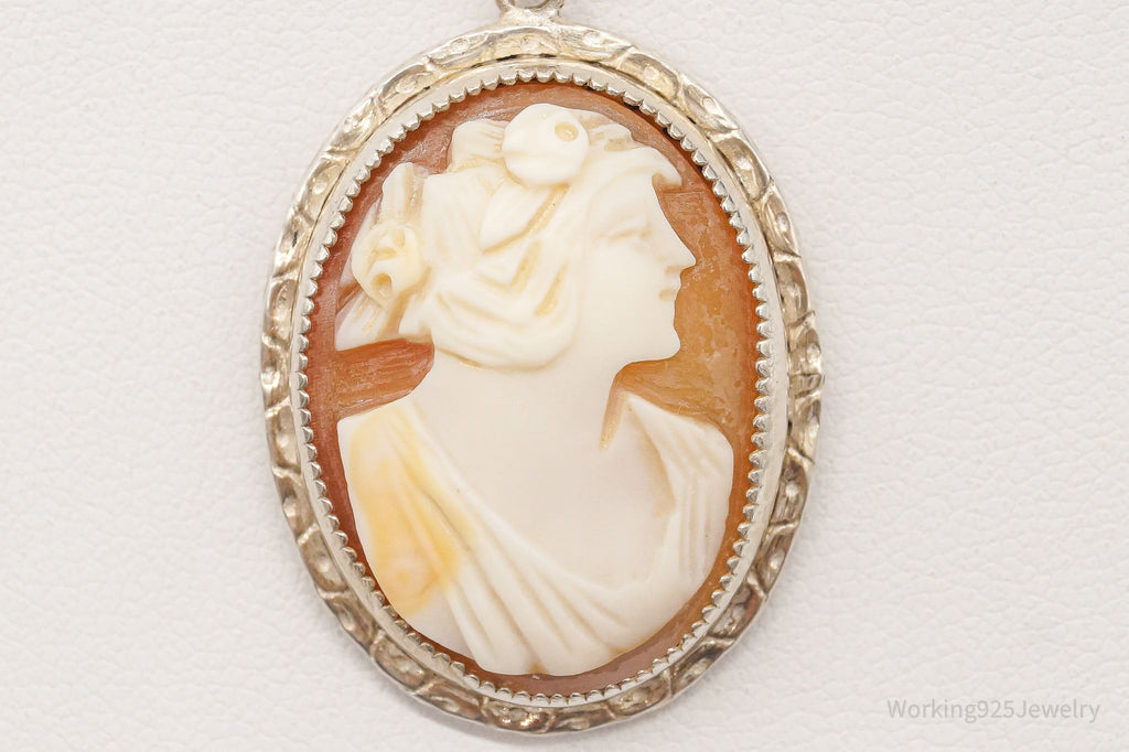 Antique Large Carved Shell Woman Cameo Sterling Silver Necklace | Jewelry > Necklaces > Pendants | Wiccan Center