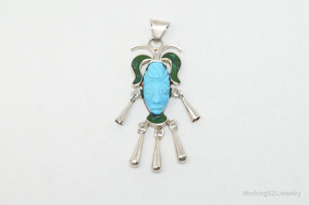 Vintage Taxco Mexican Carved Turquoise Sterling Silver Necklace Pendant | Jewelry > Necklaces | Wiccan Center