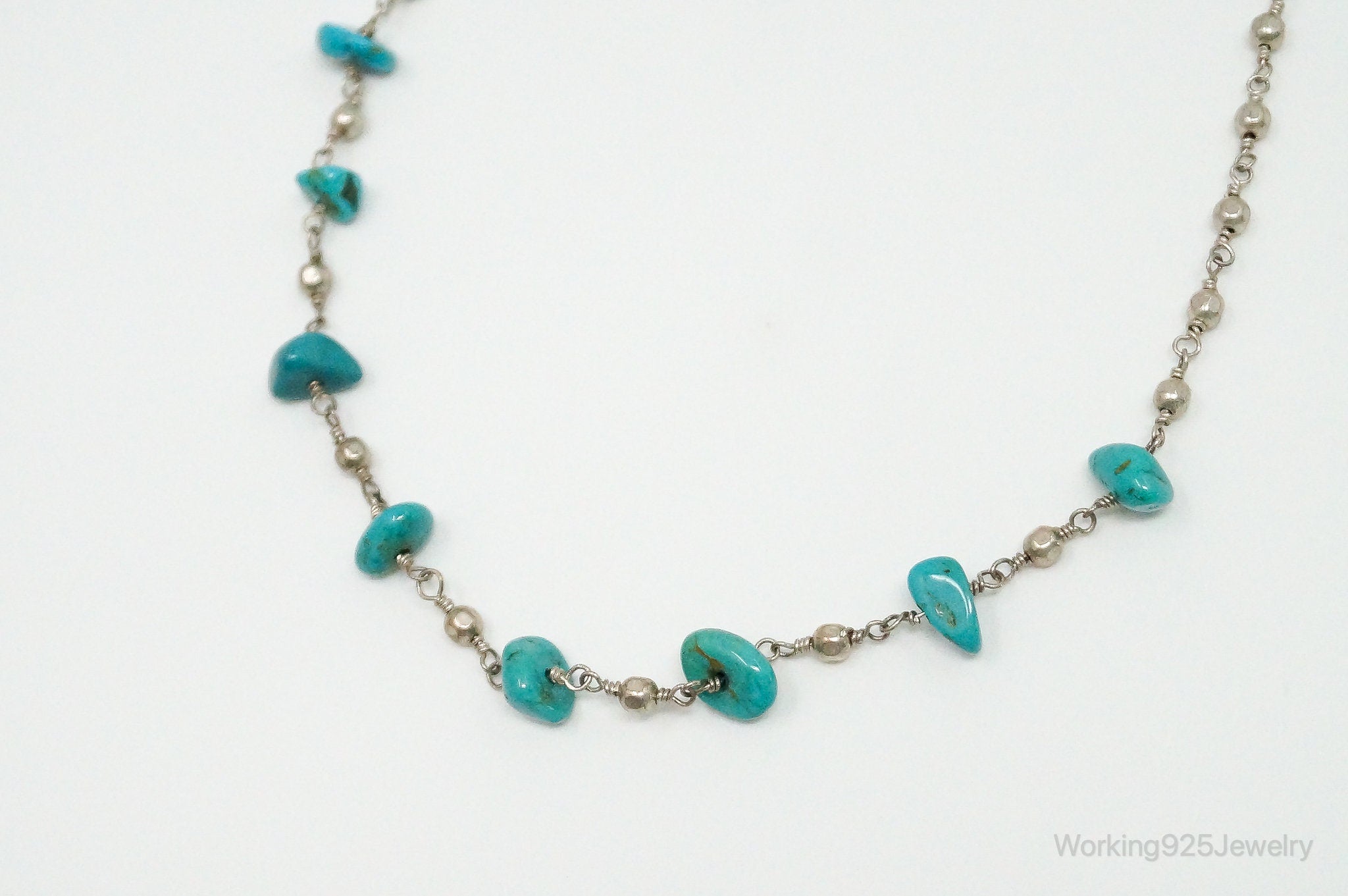 Vintage Native American Turquoise Sterling Silver Bead Necklace | Jewelry > Necklaces > Pendants | Wiccan Center