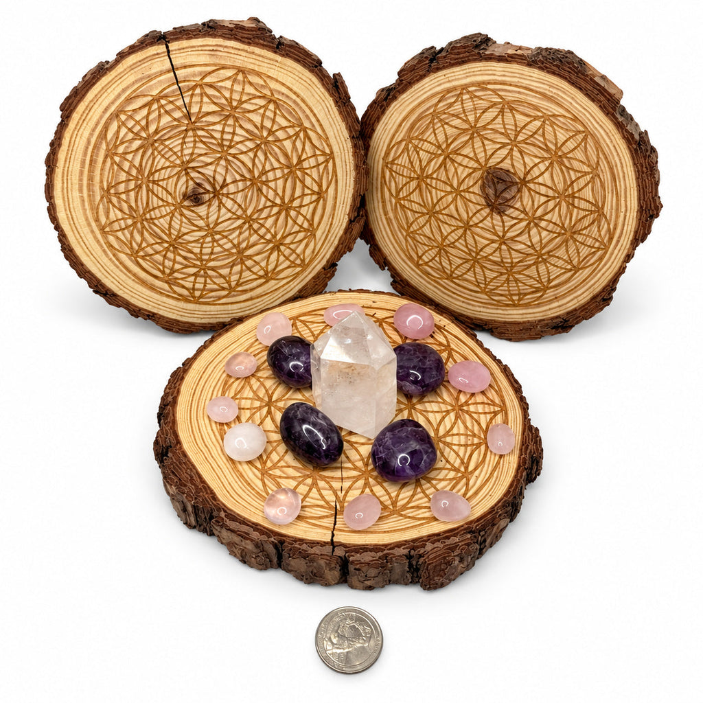 Natural Wood Flower of Life Crystal Grid | Crystal Grids | Wiccan Center