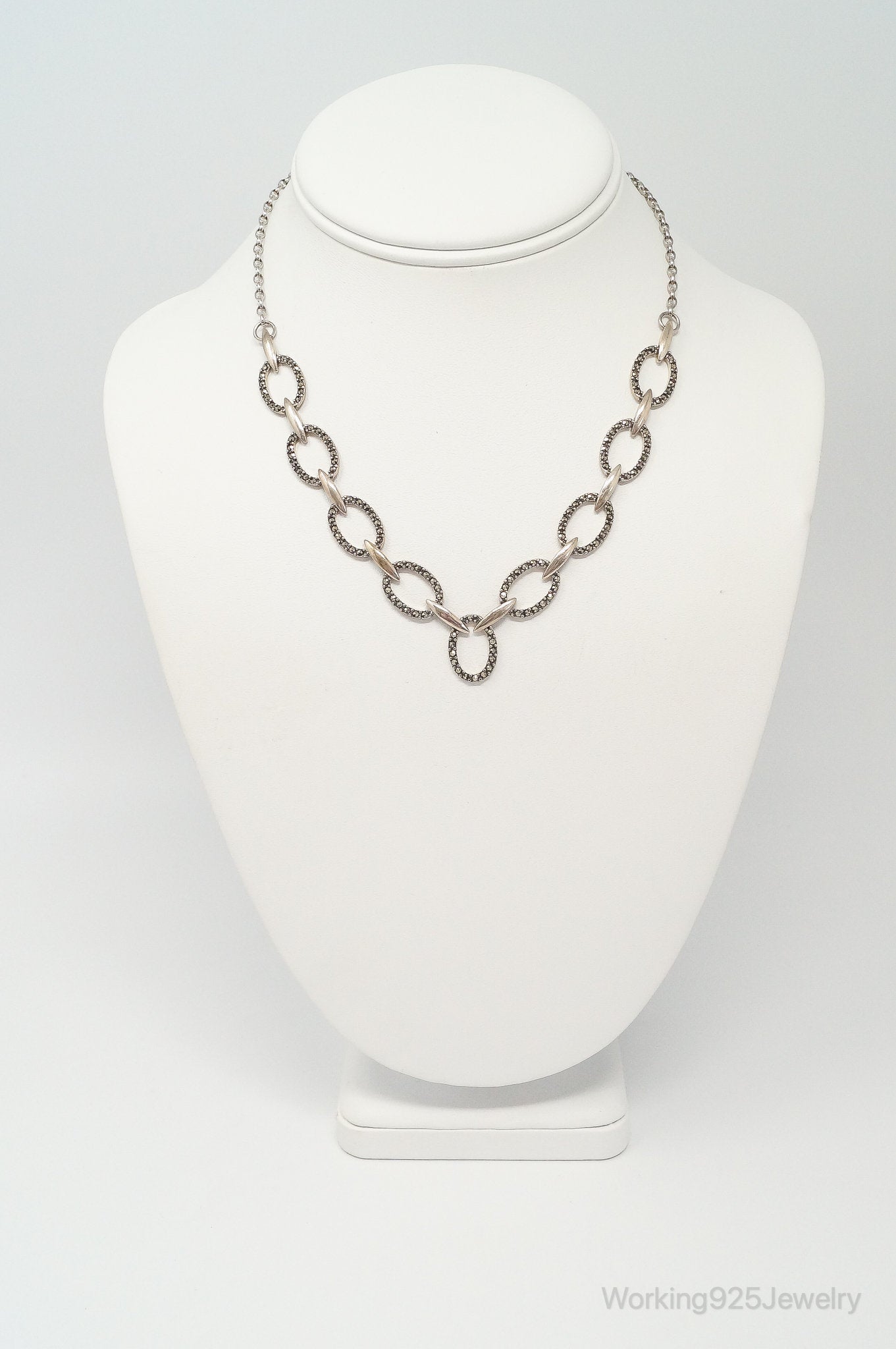 Vintage Marcasite Art Deco Oval Link Sterling Silver Necklace | Jewelry > Necklaces > Pendants | Wiccan Center