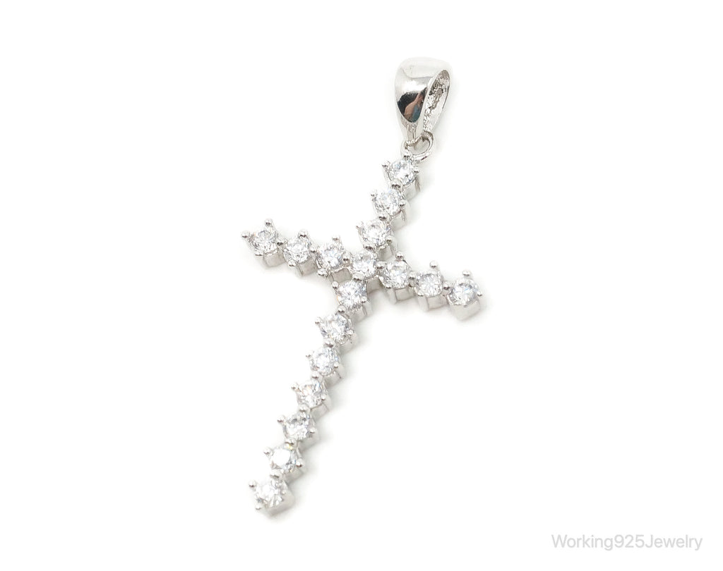 Large Vintage Cubic Zirconia Cross Sterling Silver Necklace Pendant | Jewelry > Necklaces > Pendants | Wiccan Center