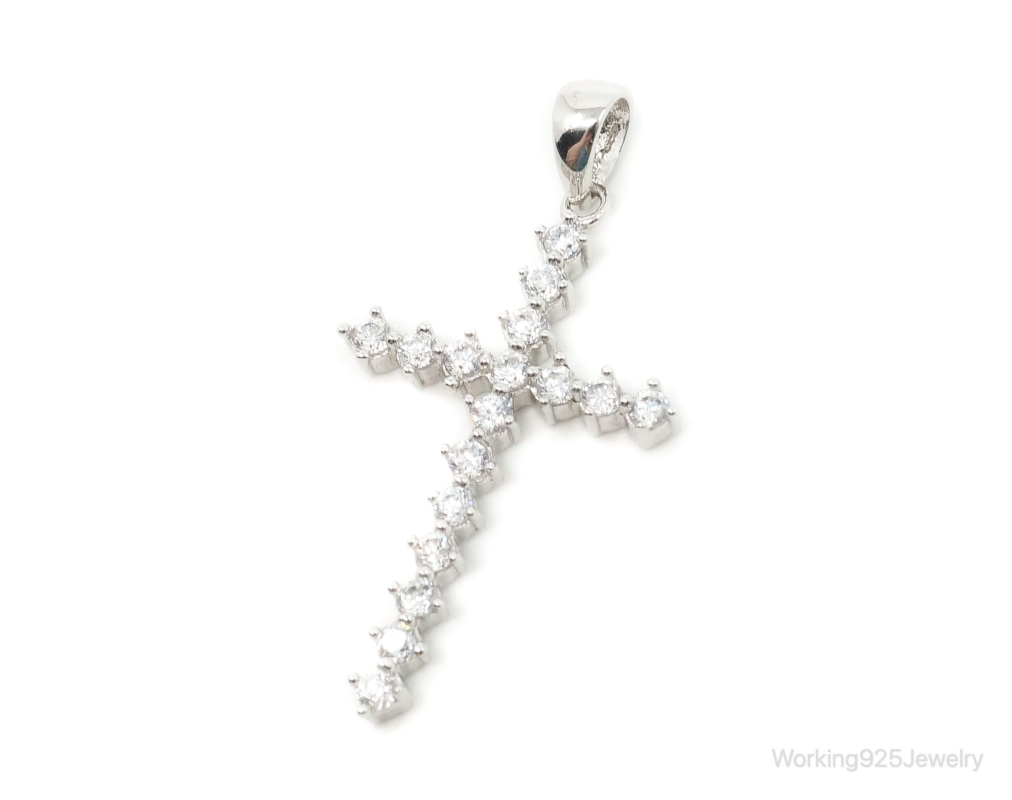 Large Vintage Cubic Zirconia Cross Sterling Silver Necklace Pendant | Jewelry > Necklaces > Pendants | Wiccan Center