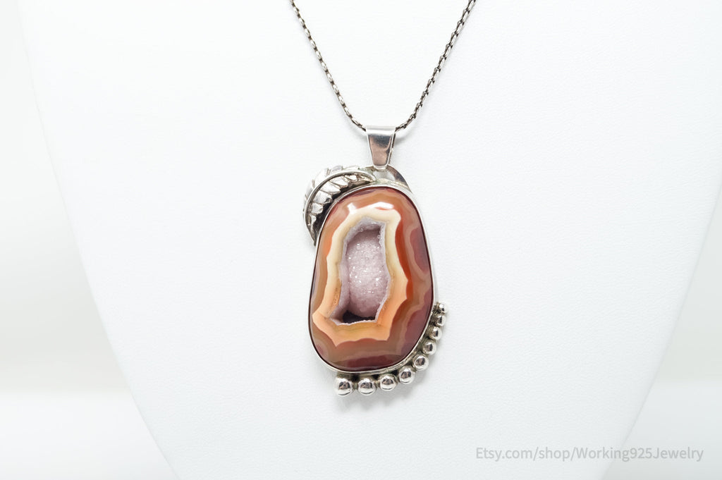 Vintage Signed Native American Crazy Lace Agate Sterling Silver Necklace | Jewelry > Necklaces > Pendants | Wiccan Center
