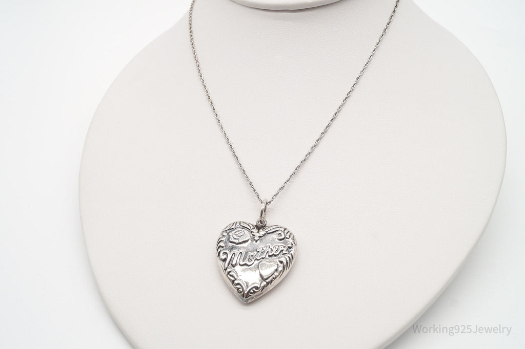 Vintage Large Puffy Heart Mother Charm Sterling Silver Necklace | Jewelry > Necklaces > Pendants | Wiccan Center