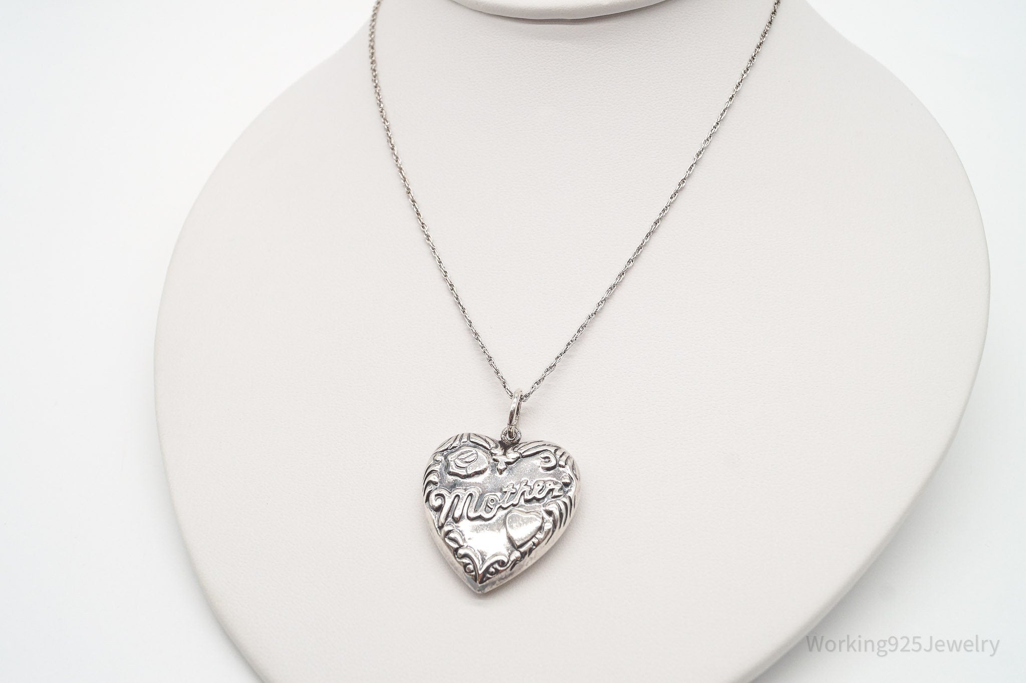 Vintage Large Puffy Heart Mother Charm Sterling Silver Necklace | Jewelry > Necklaces > Pendants | Wiccan Center