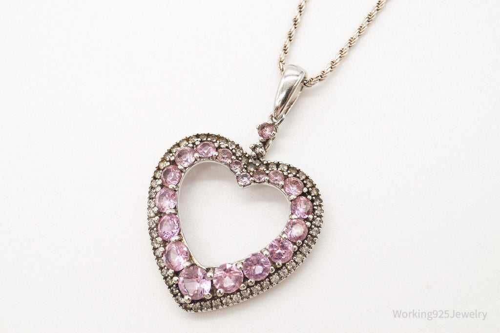 Vintage Pink & White Cubic Zirconia Heart Sterling Silver Necklace | Jewelry > Necklaces > Pendants | Wiccan Center