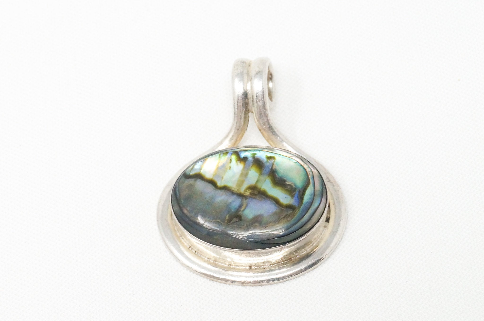 Vintage Mexico Designer Paua Abalone Shell Southwestern Sterling Silver Pendant | Jewelry > Necklaces > Pendants | Wiccan Center
