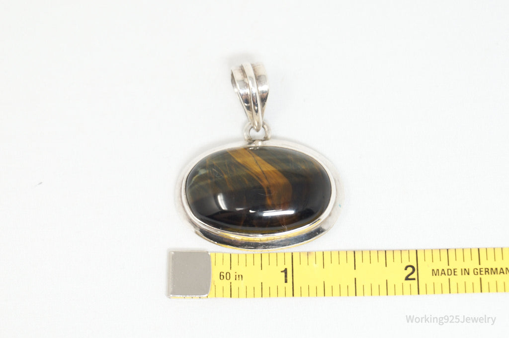 Vintage Southwestern Large Tigers Eye Sterling Silver Necklace Pendant | Jewelry > Necklaces > Pendants | Wiccan Center