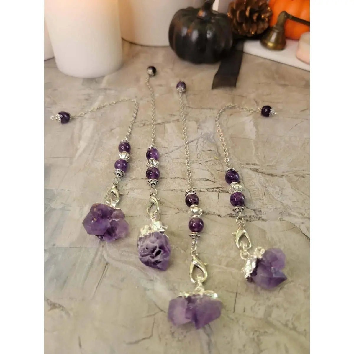Natural Raw Rose Quartz, Amethyst Quartz Dowsing Pendulum | | Wiccan Center