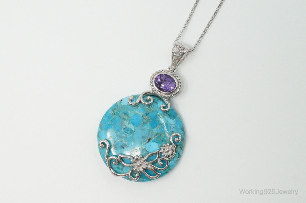 Designer Large Blue Mojave Turquoise Amethyst Sterling Silver Necklace | Jewelry > Necklaces > Pendants | Wiccan Center