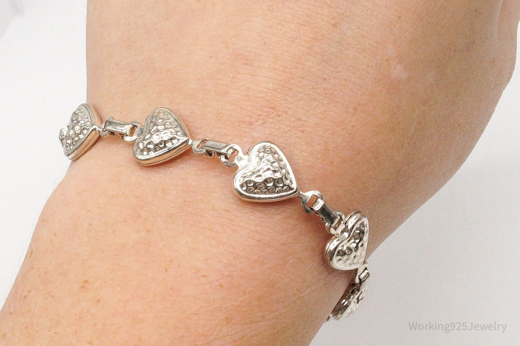 Vintage Italian Puffy Hearts Sterling Silver Link Bracelet | Jewelry > Bracelets | Wiccan Center