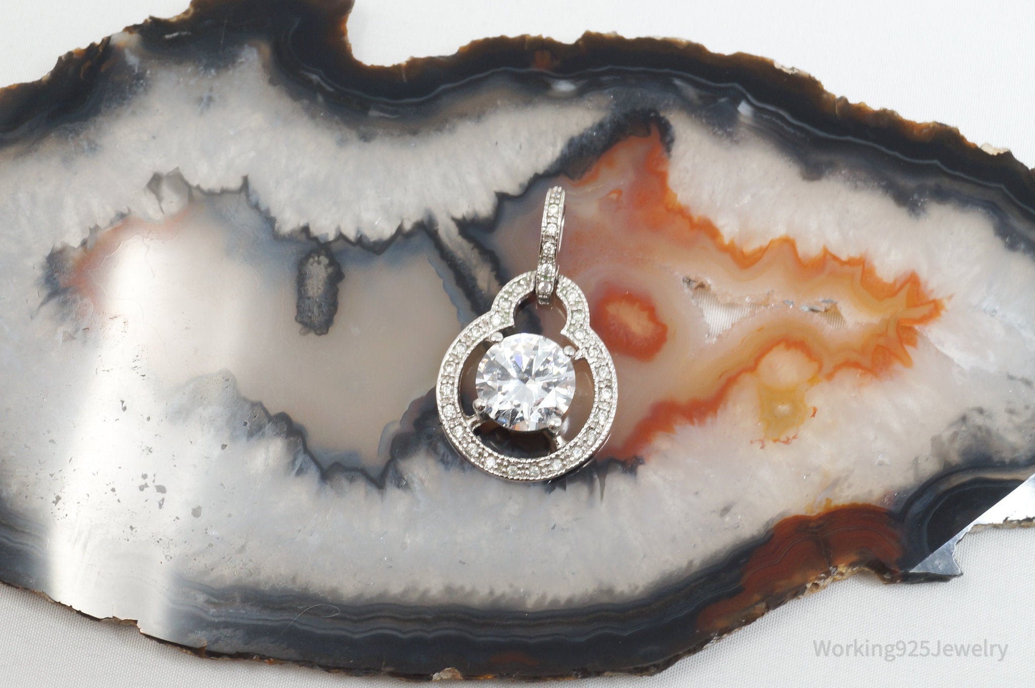 Vintage Art Deco CZ Sterling Silver Necklace Pendant | Jewelry > Necklaces > Pendants | Wiccan Center