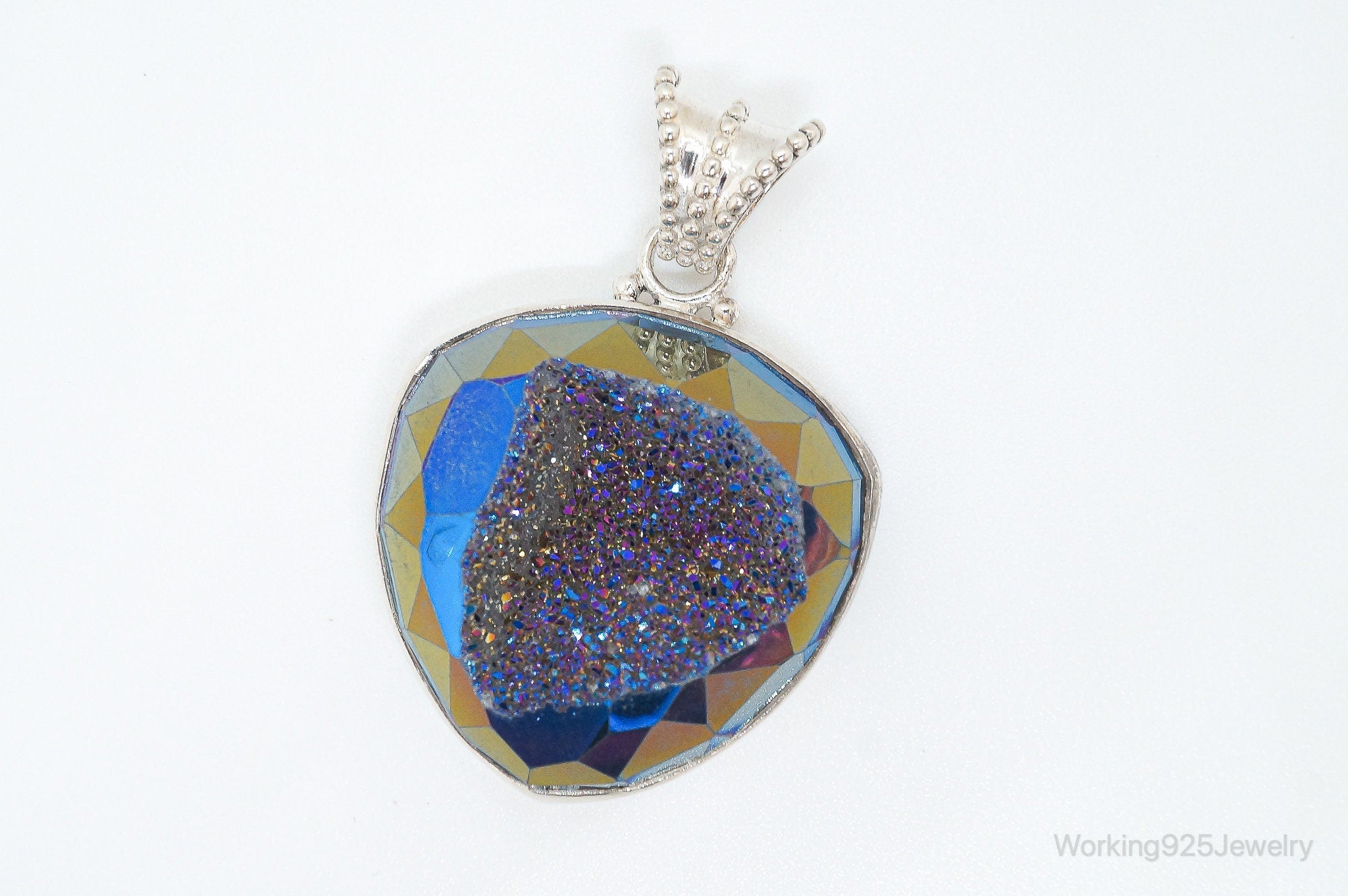 Vintage Large Druzy Quartz Sterling Silver Necklace Pendant | Jewelry > Necklaces > Pendants | Wiccan Center