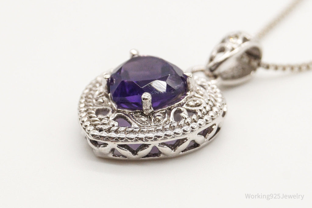 Vintage Amethyst Cubic Zirconia Heart Sterling Silver Necklace | Jewelry > Necklaces > Pendants | Wiccan Center