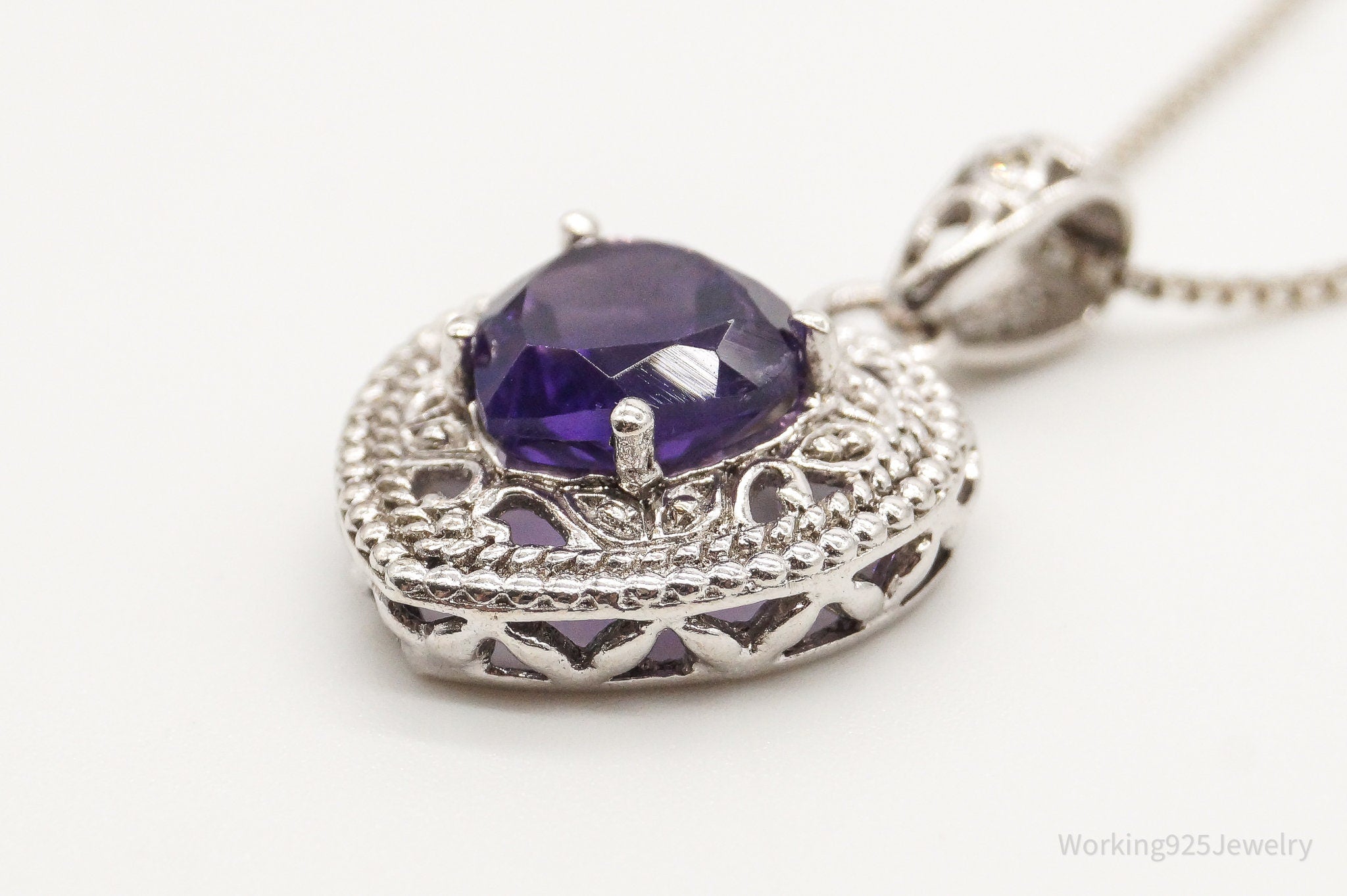 Vintage Amethyst Cubic Zirconia Heart Sterling Silver Necklace | Jewelry > Necklaces > Pendants | Wiccan Center