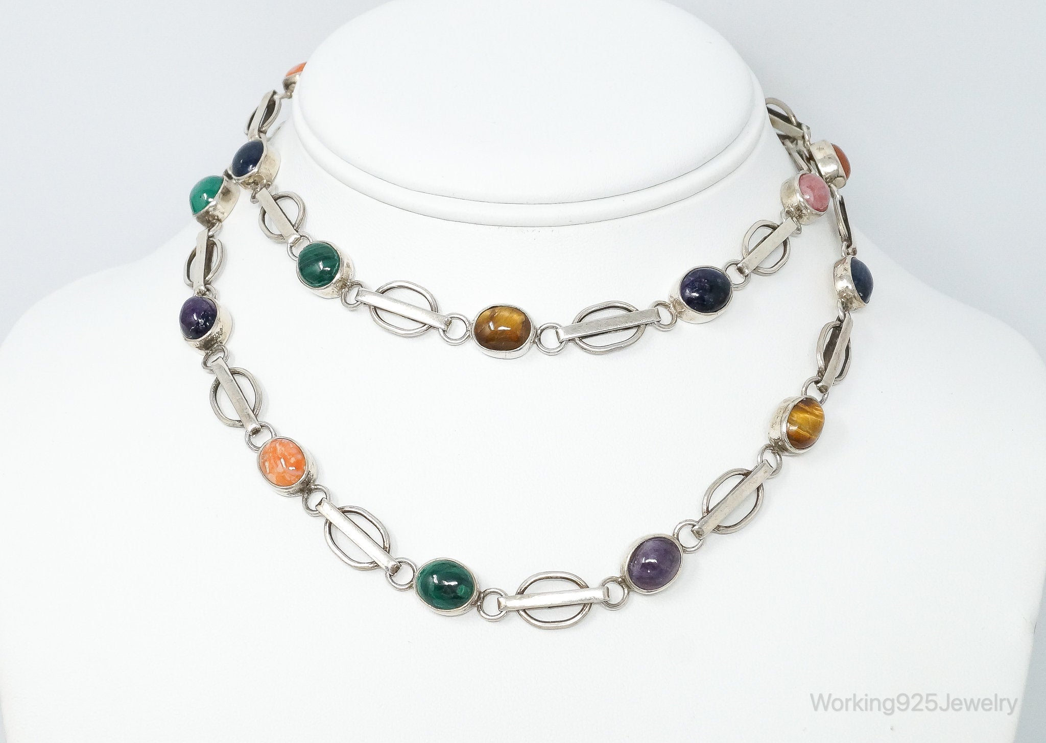 Vintage Modernist Multi Gem Sterling Silver Necklace | Jewelry > Necklaces > Pendants | Wiccan Center