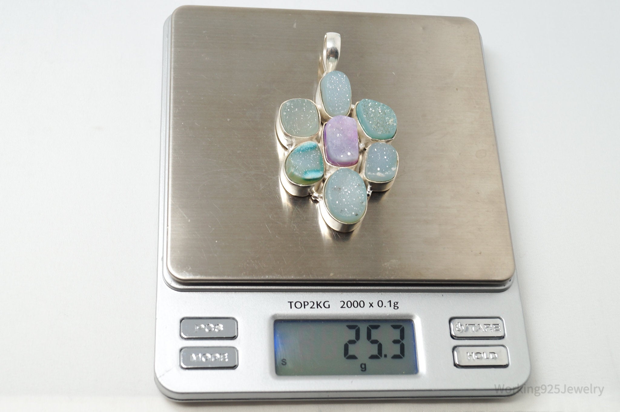 Vintage Large Druzy Quartz Sterling Silver Necklace Pendant | Jewelry > Necklaces > Pendants | Wiccan Center