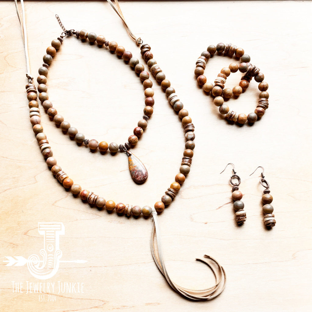 **Rainbow Jasper and Wood Earrings (220e) | Earrings | Wiccan Center