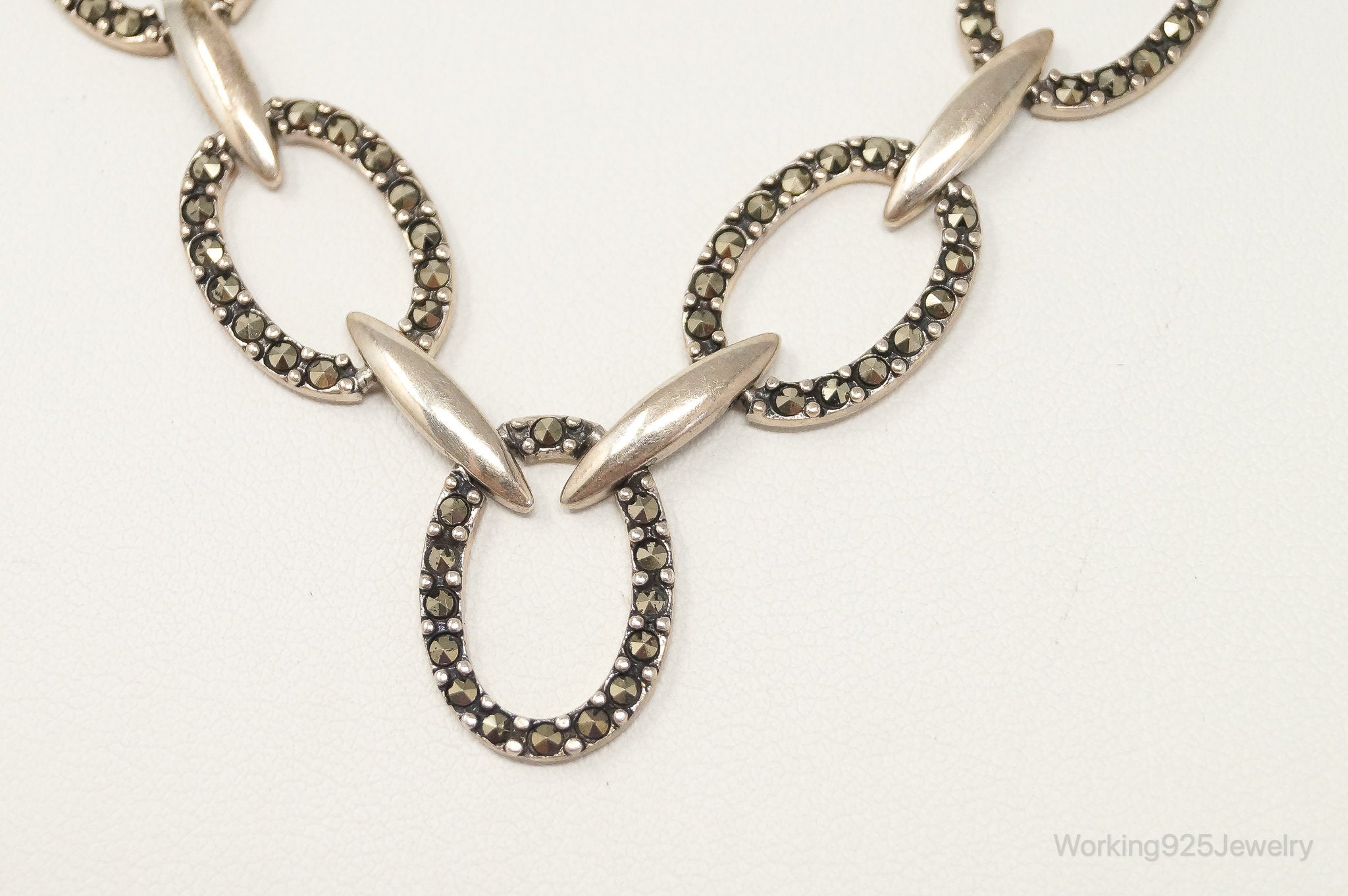 Vintage Marcasite Art Deco Oval Link Sterling Silver Necklace | Jewelry > Necklaces > Pendants | Wiccan Center