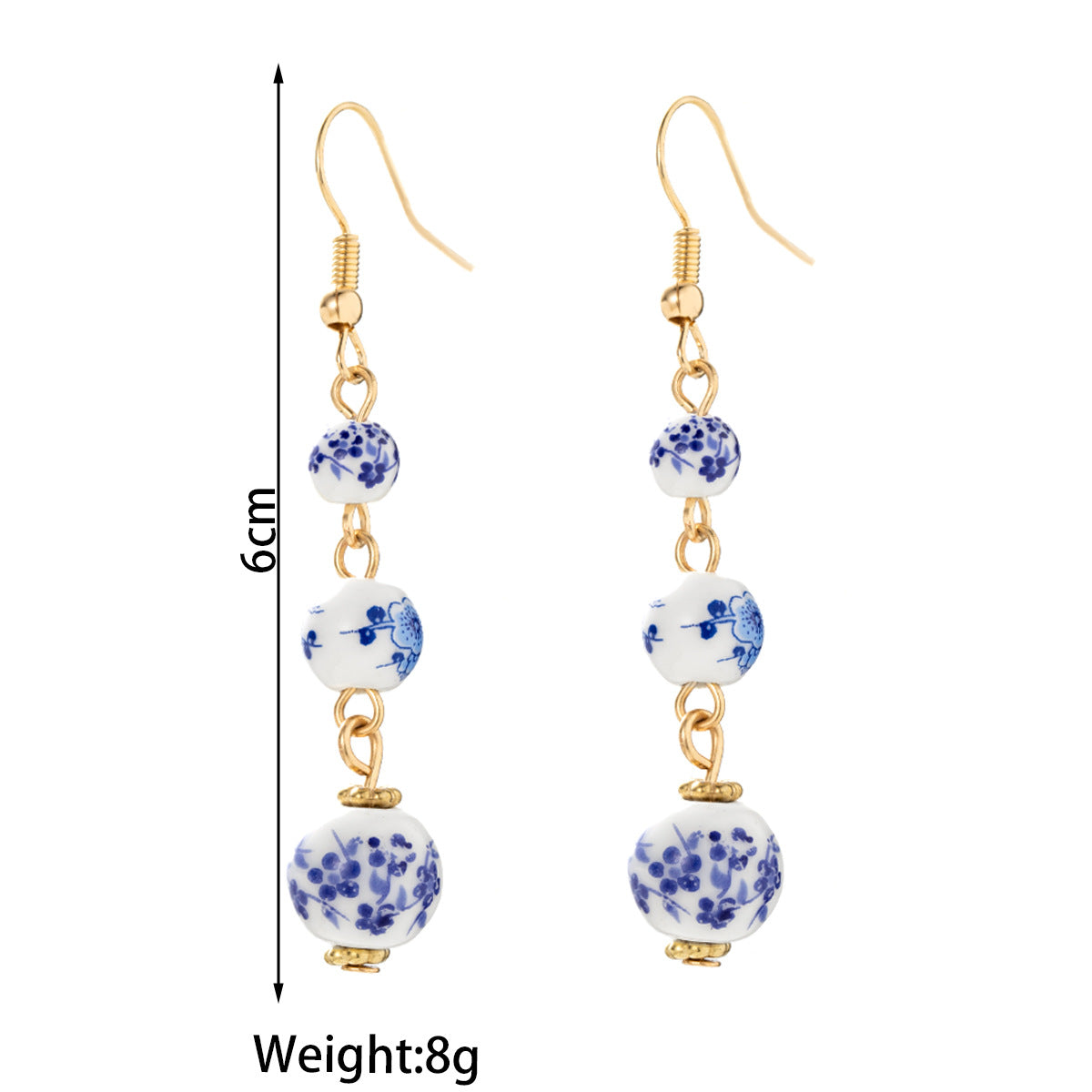 Blue And White Porcelain Ceramic Beads Long Earrings