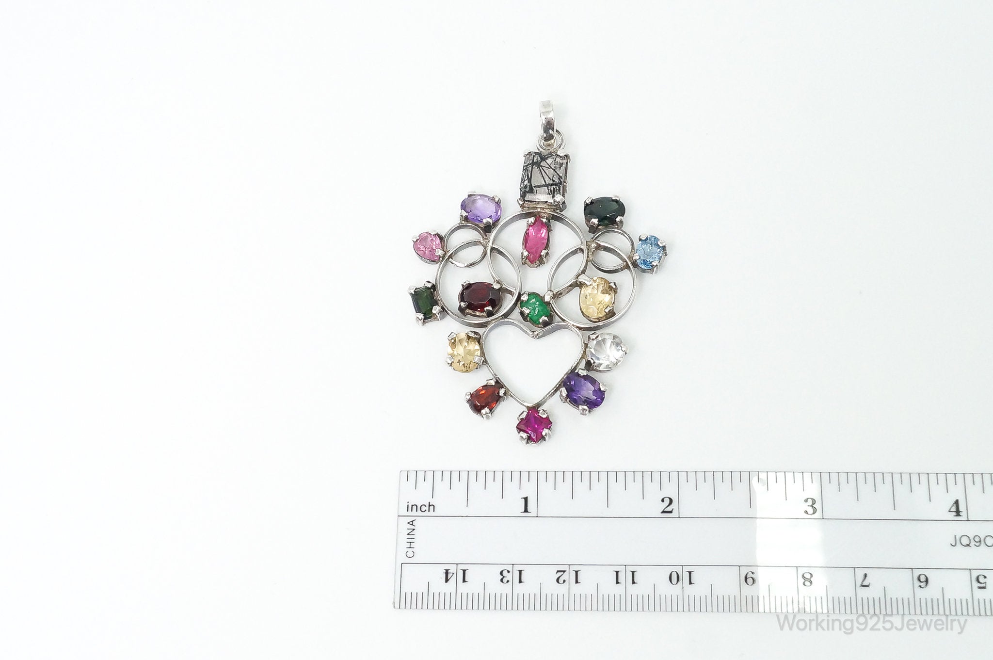Large Vintage Multi Gem Sterling Silver Necklace Pendant | Jewelry > Necklaces > Pendants | Wiccan Center