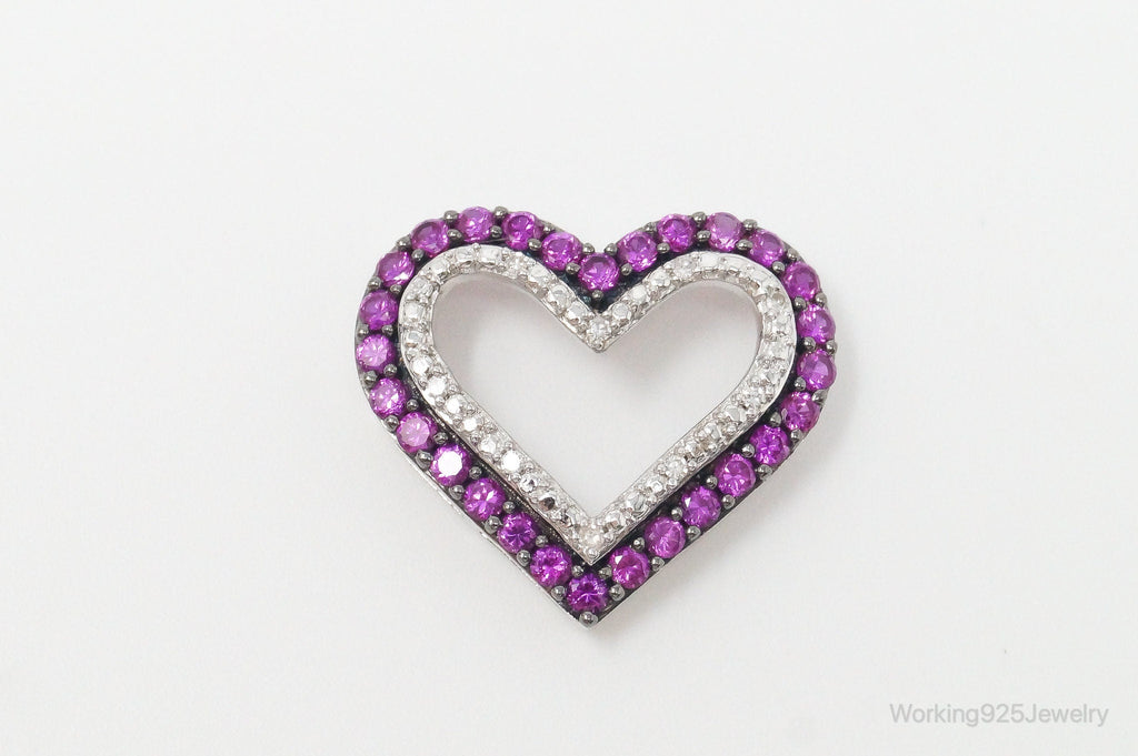 Vintage Open Heart Pink White Cubic Zirconia Sterling Silver Pendant | Jewelry > Necklaces > Pendants | Wiccan Center