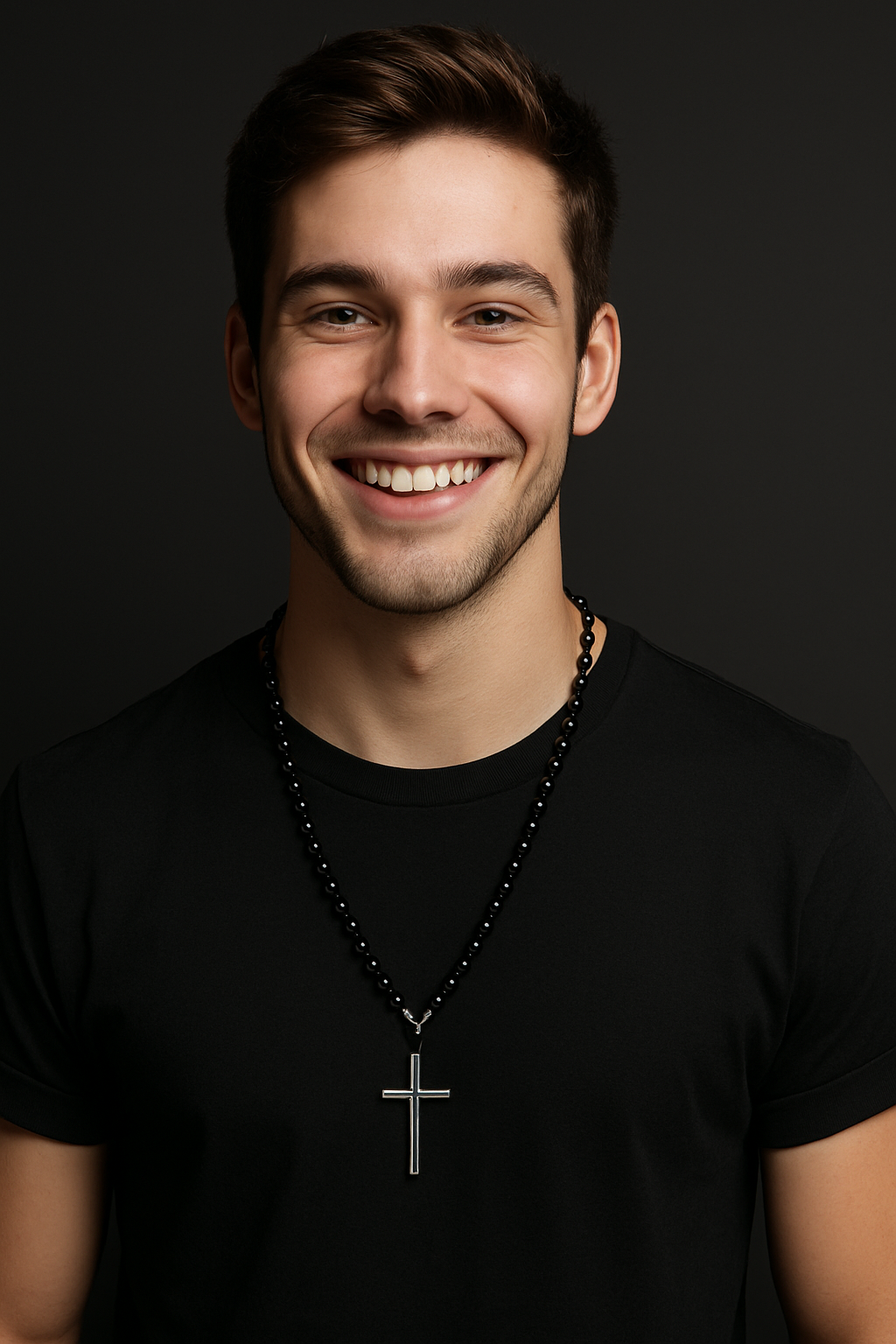 Black Beaded Cross Necklace – Sleek Gothic-Inspired Rosary Style | | Wiccan Center