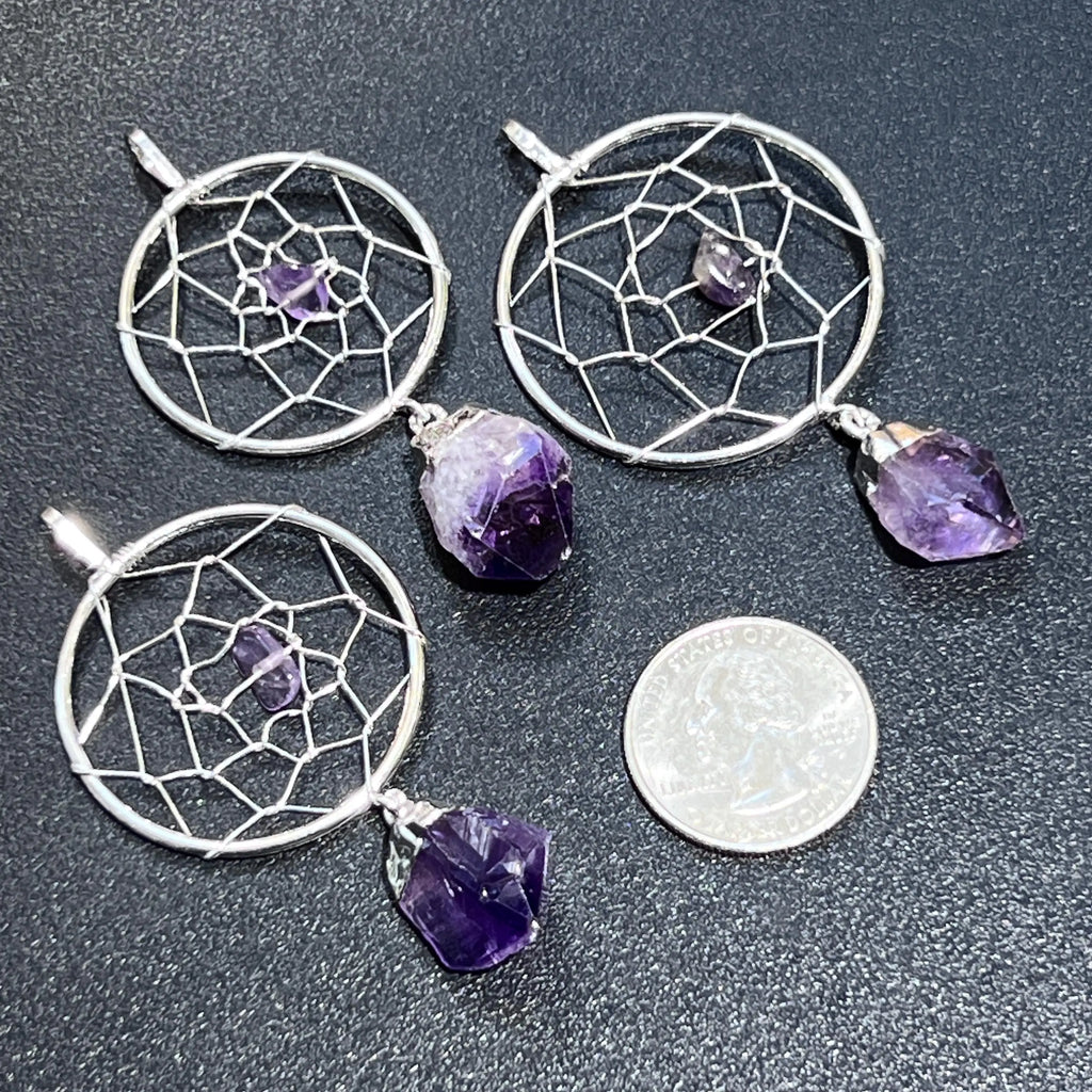 Dreamcatcher Pendant (Amethyst Crystal)(Silver Plated) Gemstone Jewelry | Craft Supplies & Tools > Beads, Gems & Cabochons > Charms & Pendants > Pendants | Wiccan Center