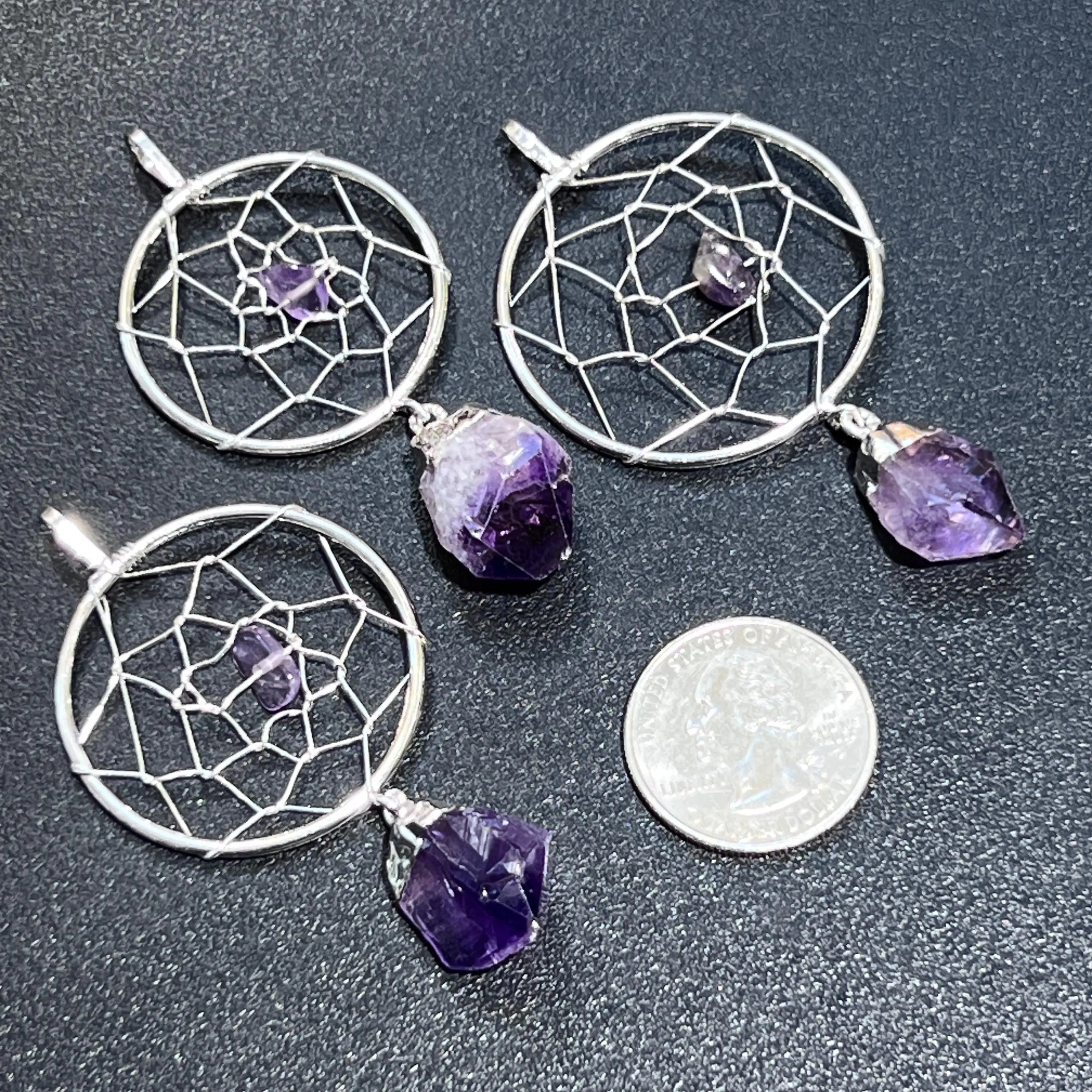 Dreamcatcher Pendant (Amethyst Crystal)(Silver Plated) Gemstone Jewelry | Craft Supplies & Tools > Beads, Gems & Cabochons > Charms & Pendants > Pendants | Wiccan Center