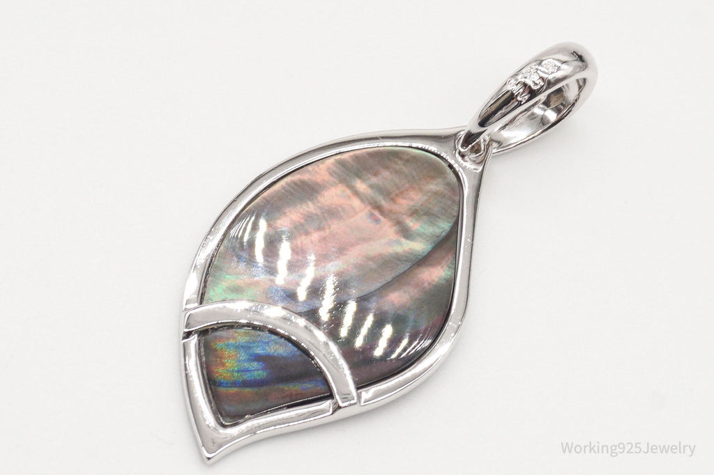 Large Vintage Carved Abalone Shell Sterling Silver Leaf Pendant | Jewelry > Necklaces > Pendants | Wiccan Center