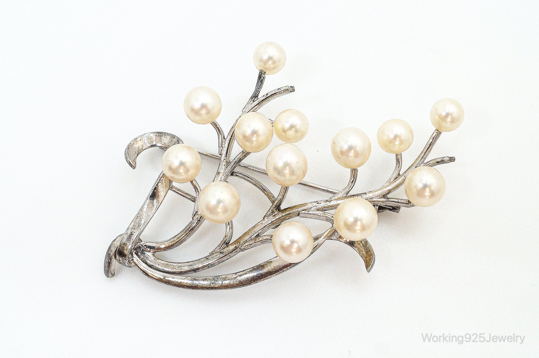 Large Antique Faux Pearl Sterling Silver Brooch Pin | Jewelry > Brooches, Pins & Clips | Wiccan Center