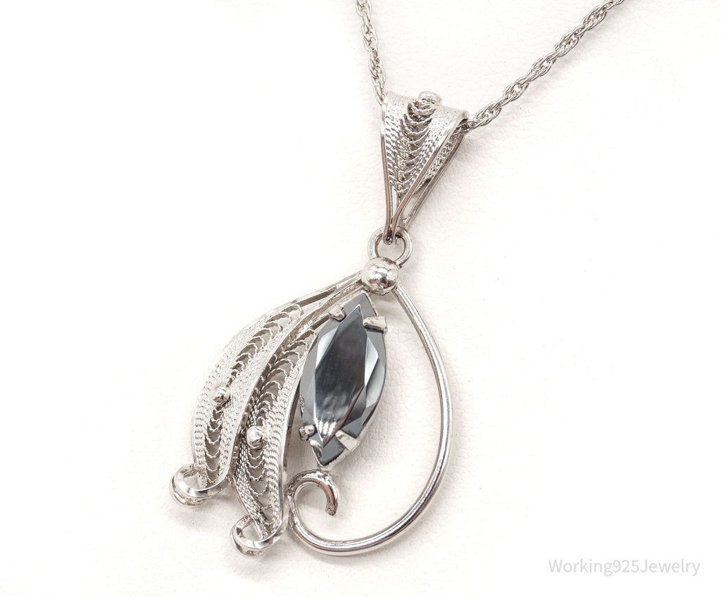Vintage Designer Sorrento Hematite Filigree Sterling Silver Necklace | Jewelry > Necklaces > Pendants | Wiccan Center