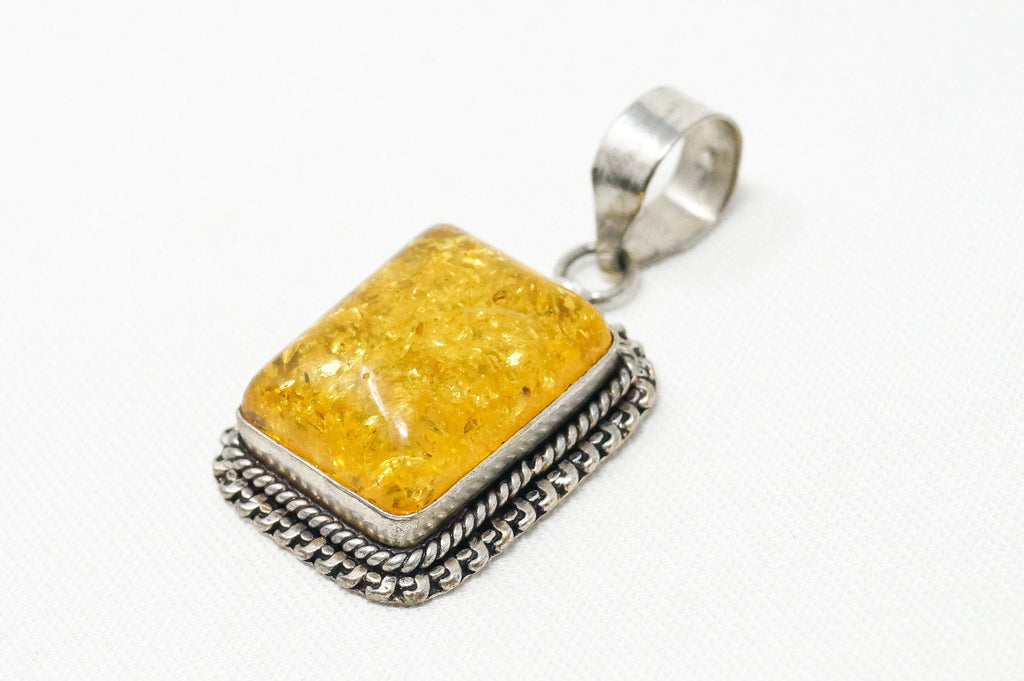 Large Vintage Amber Modernist Sterling Silver Necklace Pendant | Jewelry > Necklaces > Pendants | Wiccan Center